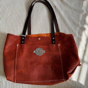 Custome Leather Tote by Home State Made - Sturdy Orange Leather with Brown Strap